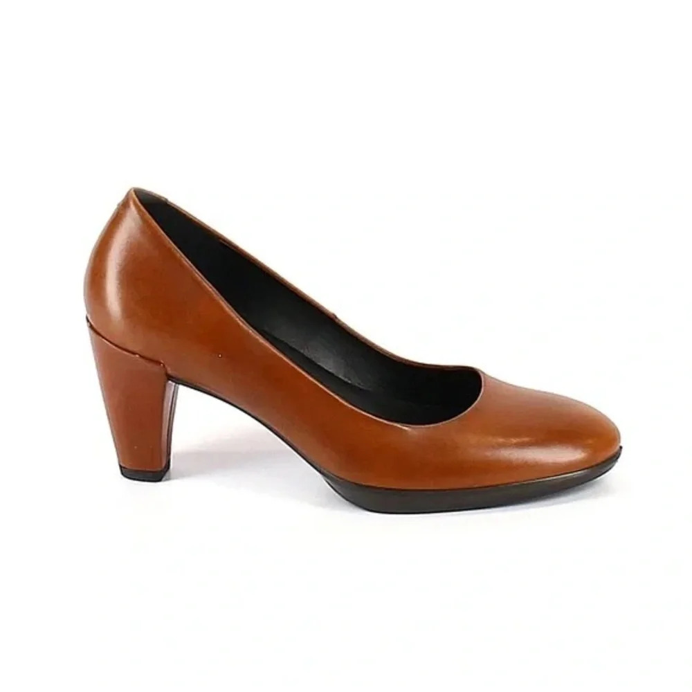 Ecco Danish Design Plateau Cognac Heels Pump Leather Brown Size 41/Us 10